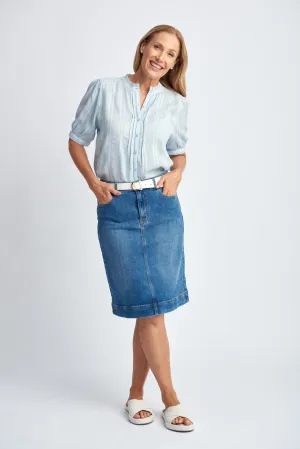 Denim Knee Length Skirt Light Blue