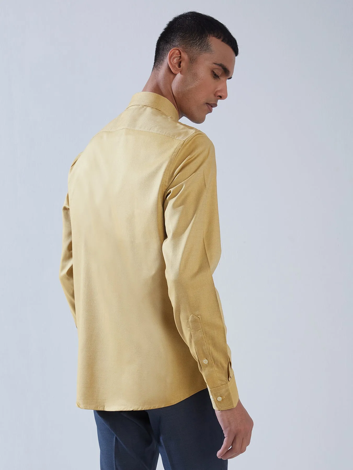 100% Cotton Yellow Slim Fit Full Sleeve Formal Mens Plain Shirt