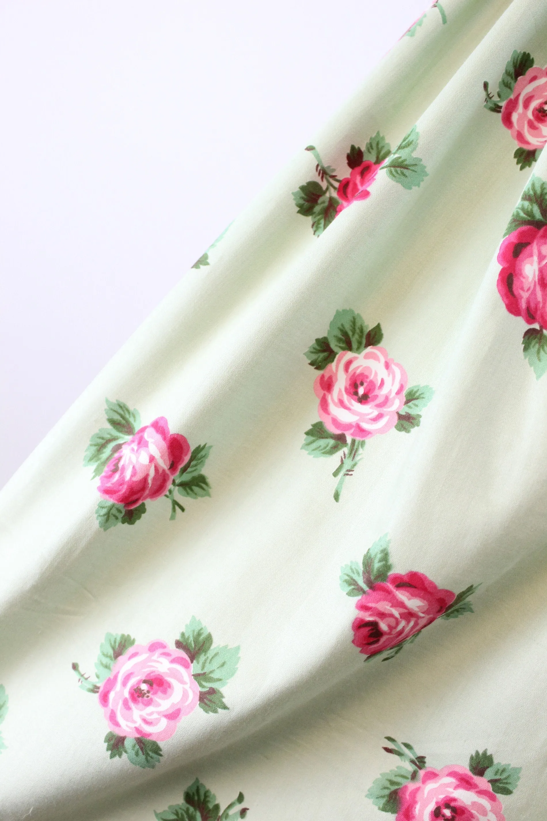 1950s rose print skirt pistachio chintz cotton xs | new spring summer