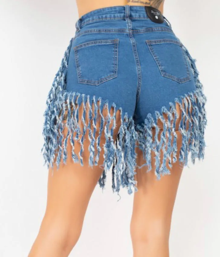 ALL THE FRINGE DENIM SHORTS