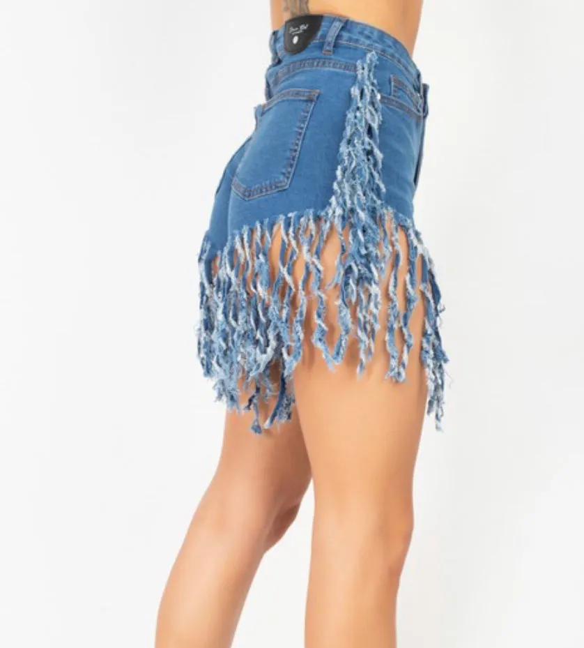 ALL THE FRINGE DENIM SHORTS