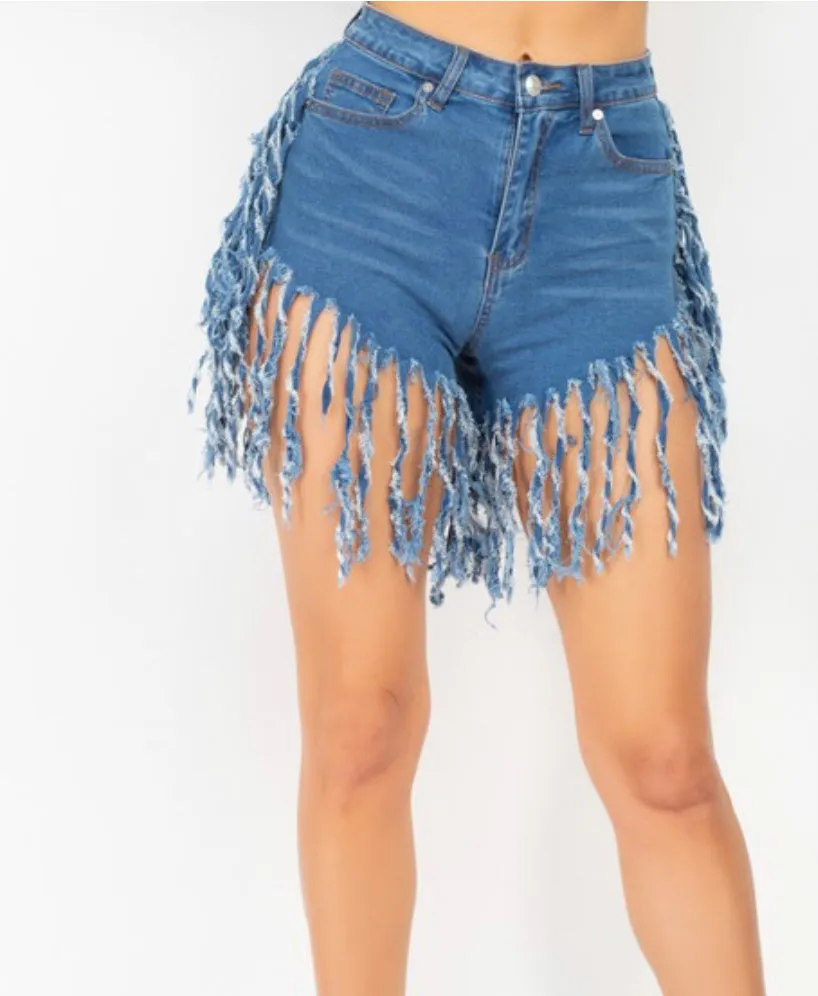 ALL THE FRINGE DENIM SHORTS