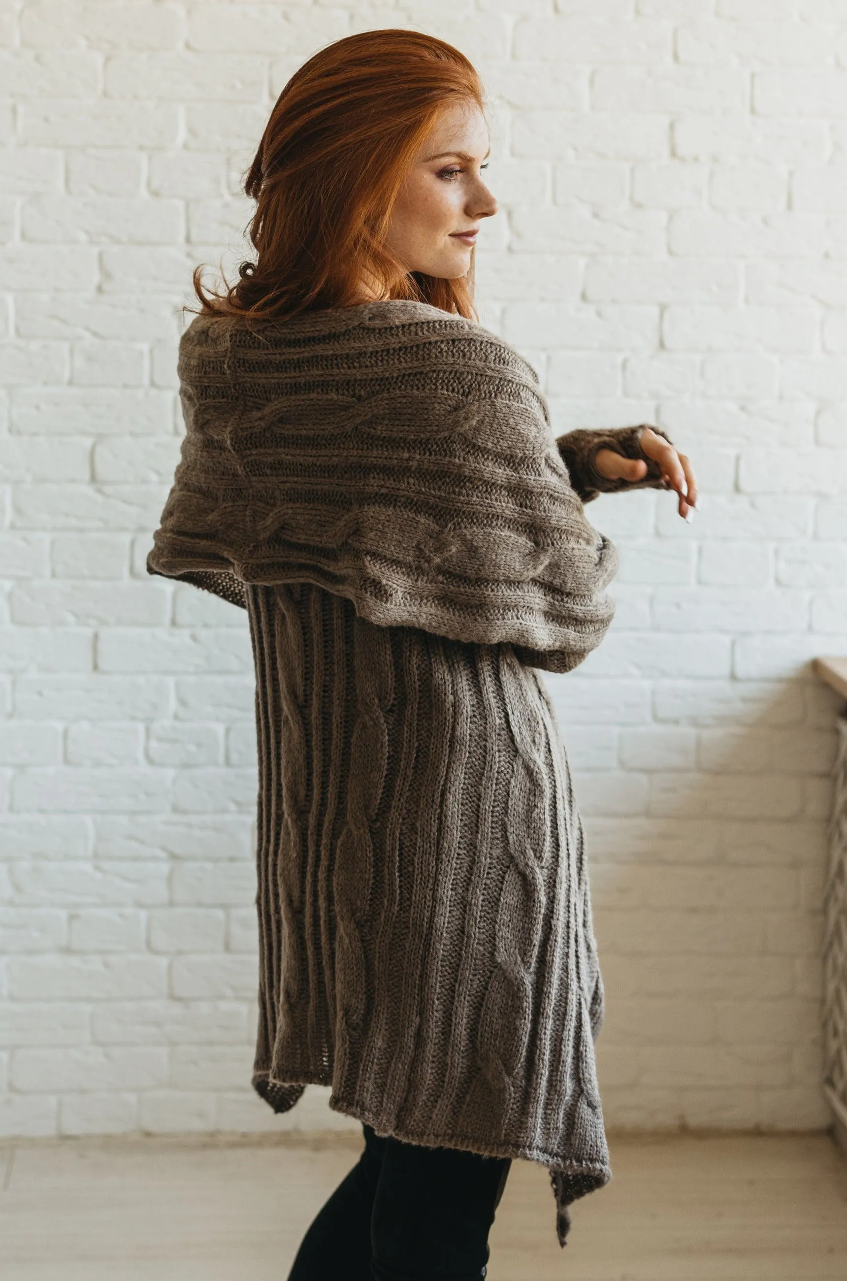 Asymmetrical Knit Cardigan with Draped Front