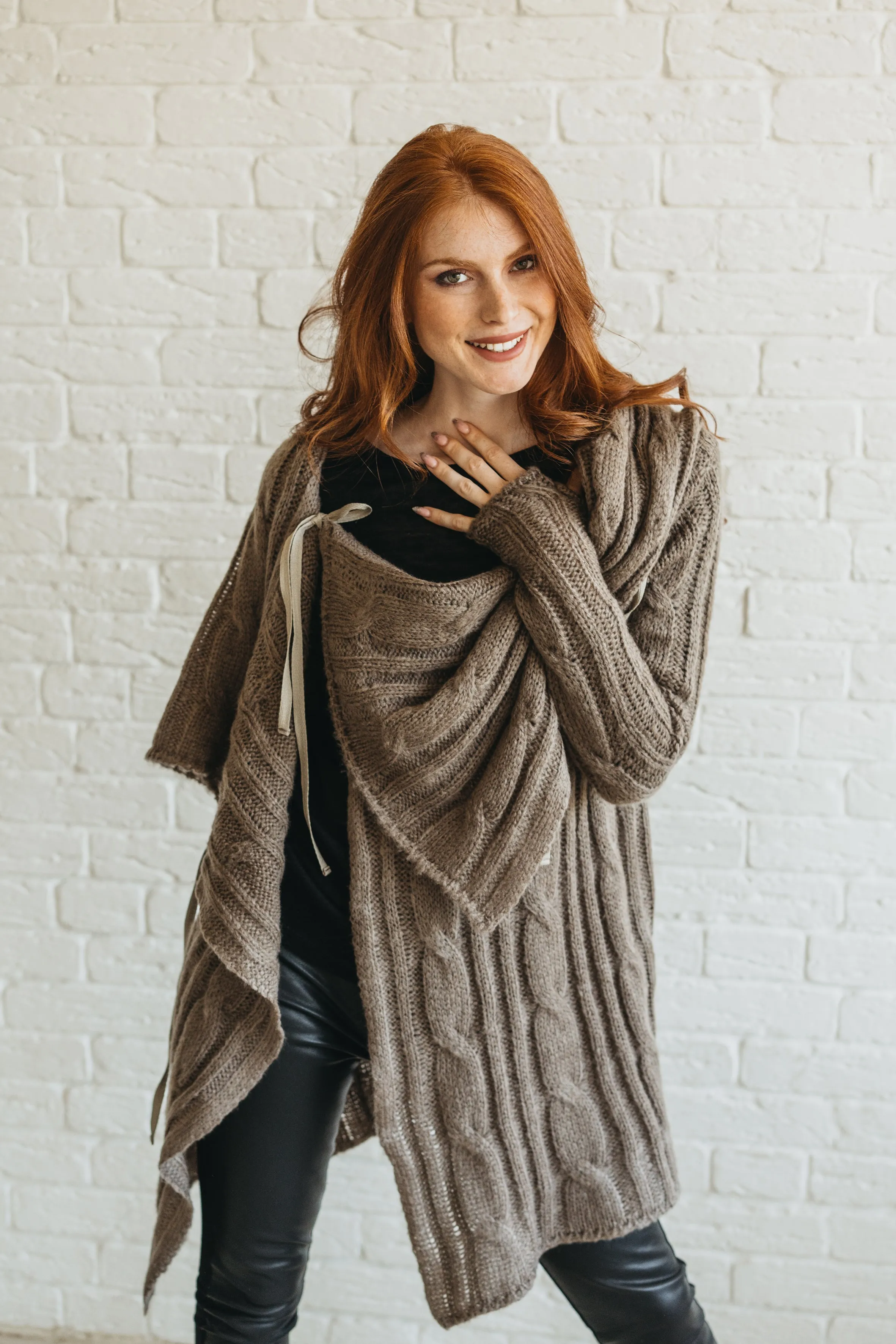 Asymmetrical Knit Cardigan with Draped Front