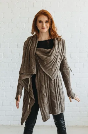 Asymmetrical Knit Cardigan with Draped Front