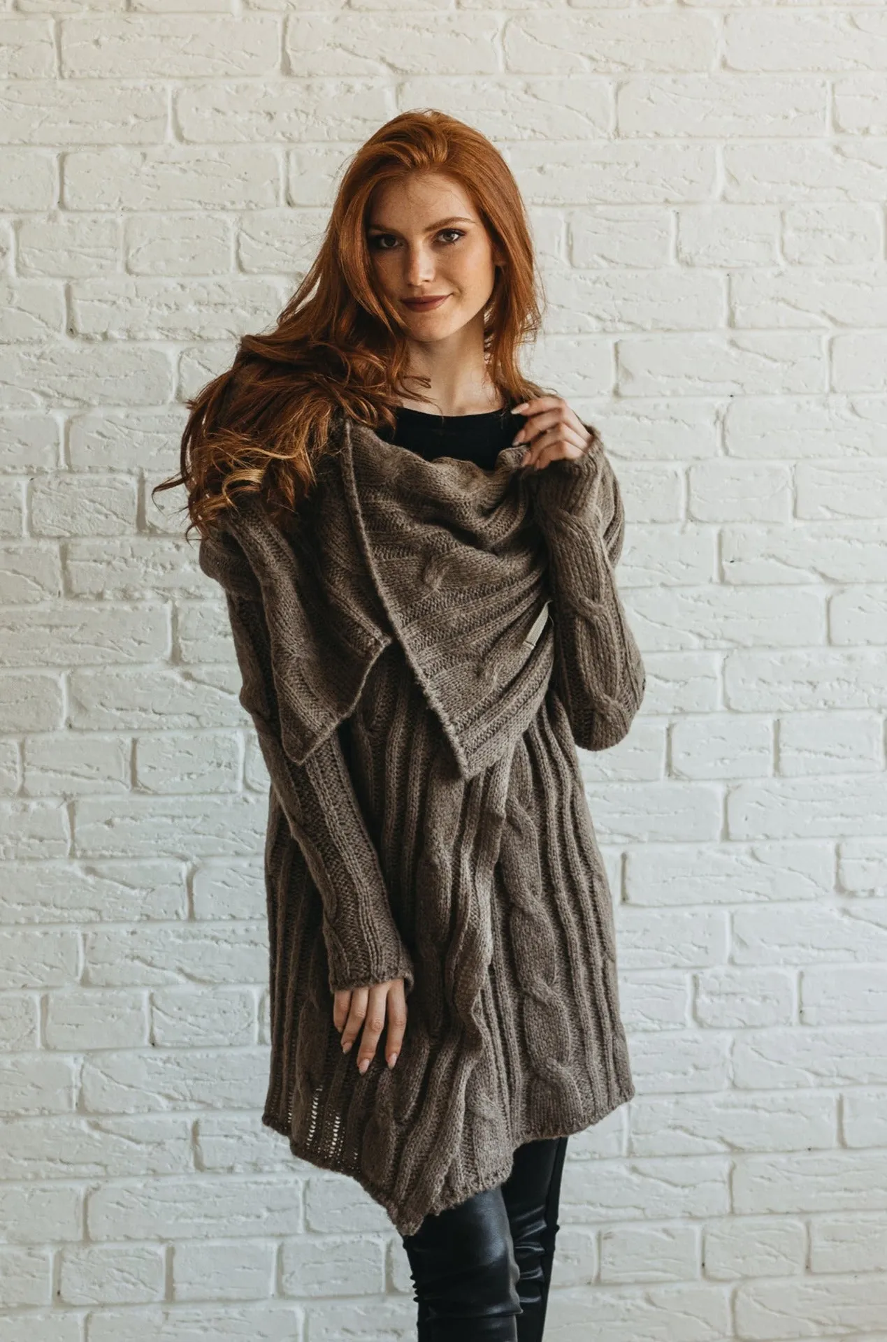 Asymmetrical Knit Cardigan with Draped Front