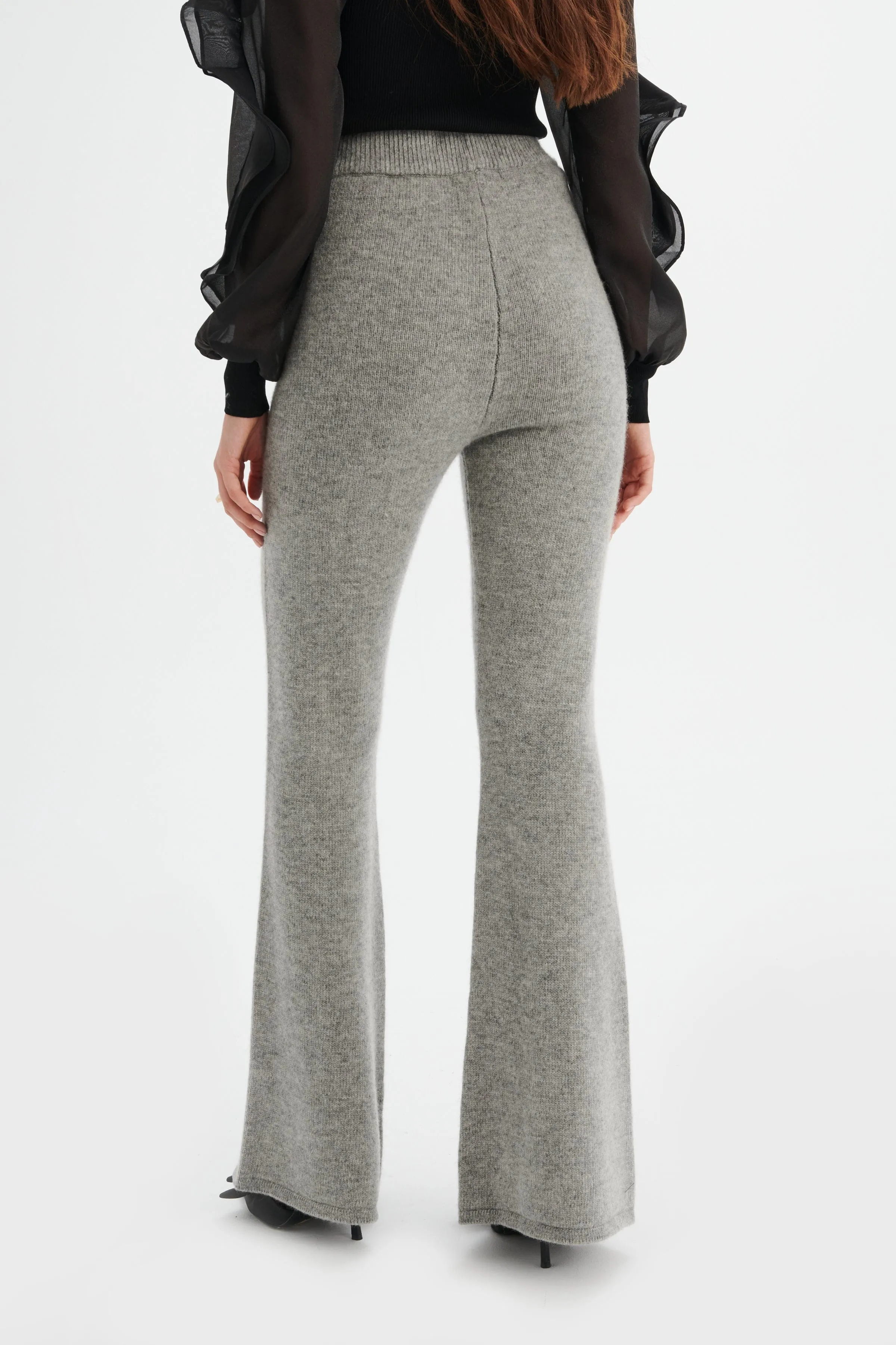 AYZEL Knitted Cashmere Blend Fit & Flare Trousers In Grey