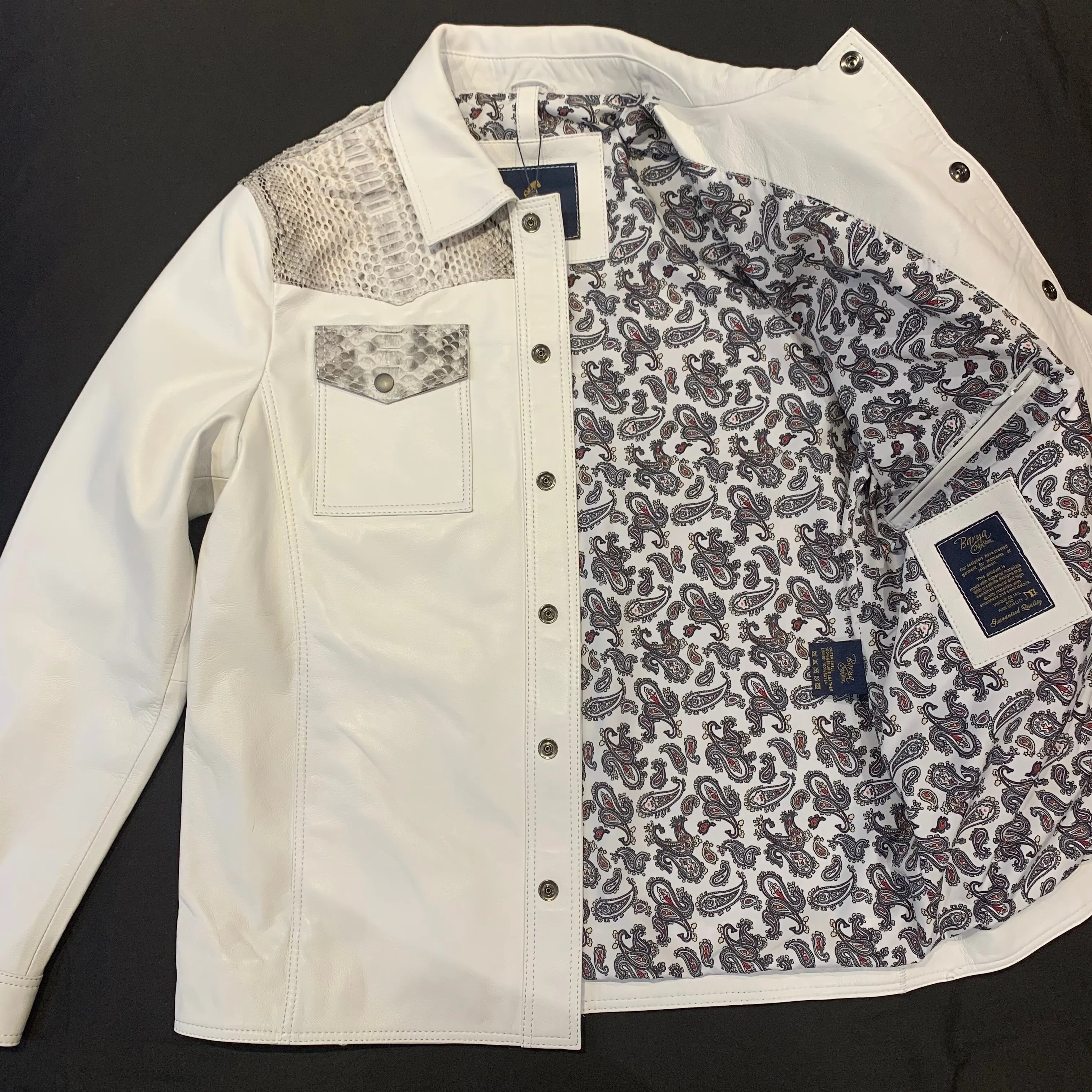 Barya NewYork White/Natural Python Snakeskin Button-Up Shirt