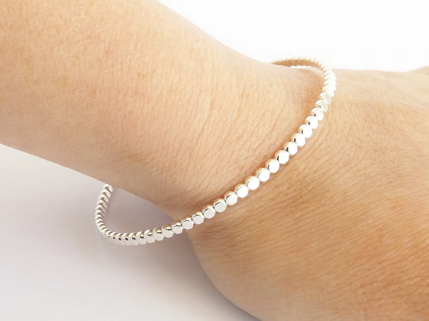 Beaded Bangle Bracelet, Bangle, Beaded Bangle, Sterling Bangle, Bangle Stacking Bracelet, Simple Bangle, Modern Bangle, Thick Beaded Bangle