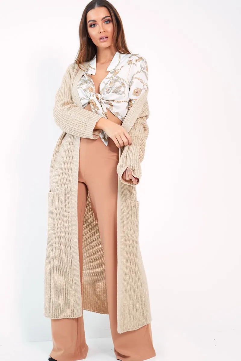 Beige Knitted Longline Cardigan - Jadamarie