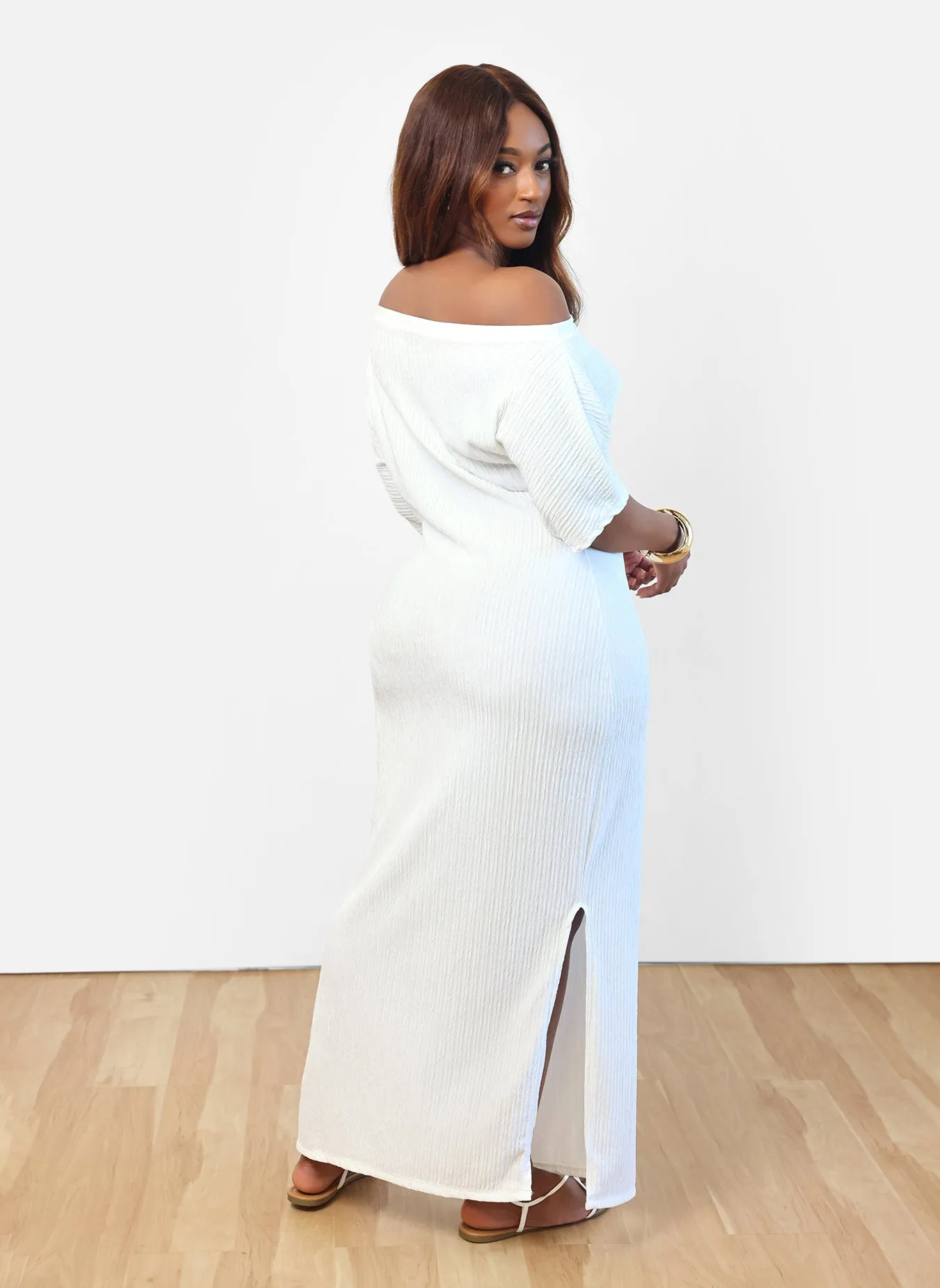 Best Behavior Over The Shoulder Straight Maxi Dress