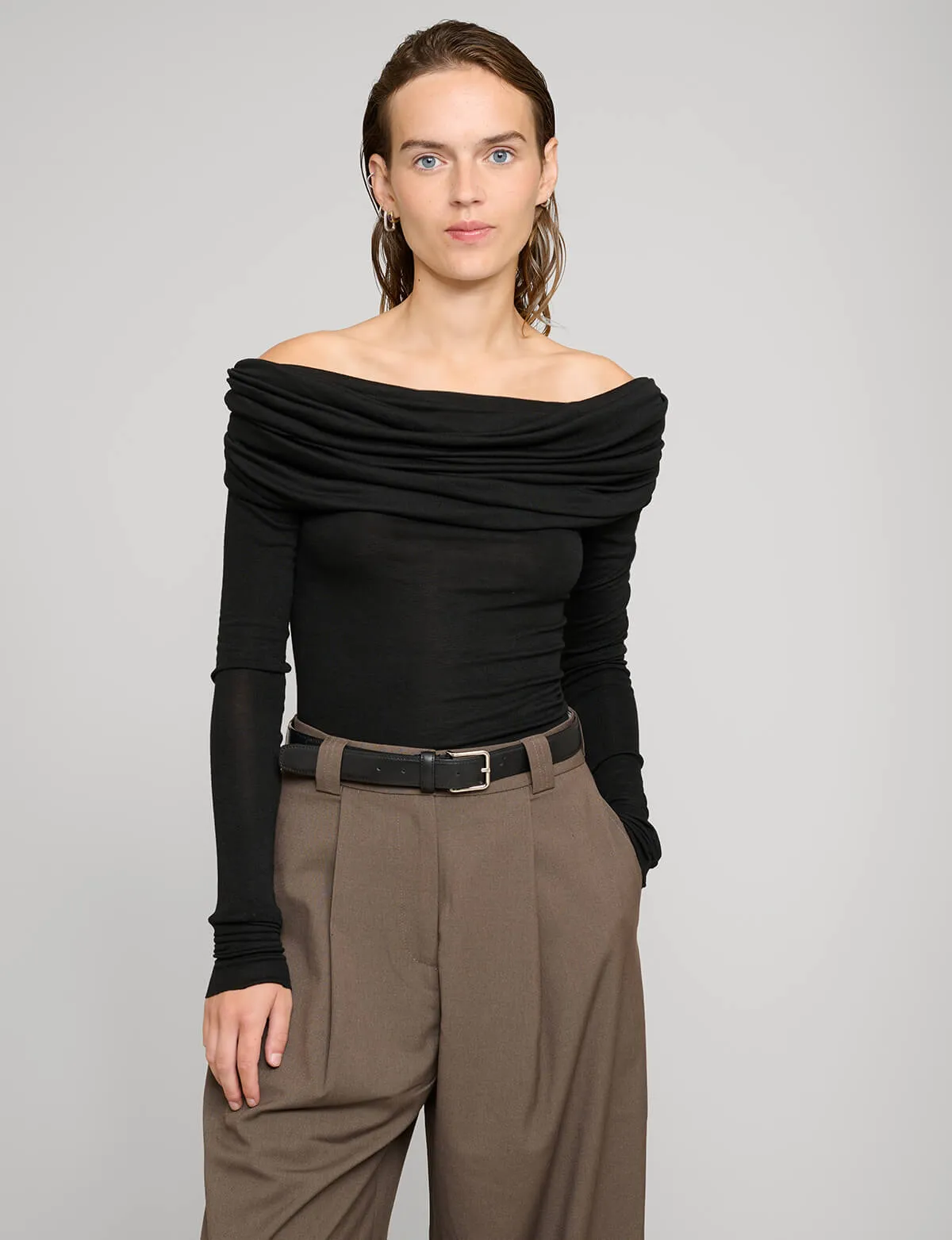 Black Off-the-Shoulder Draped Top