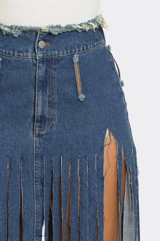 Bohemian Rhapsody Fringe Denim Skirt