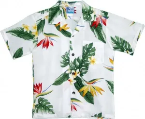 BOP Plumeria Boys Tropical Hawaiian Aloha Shirt in White