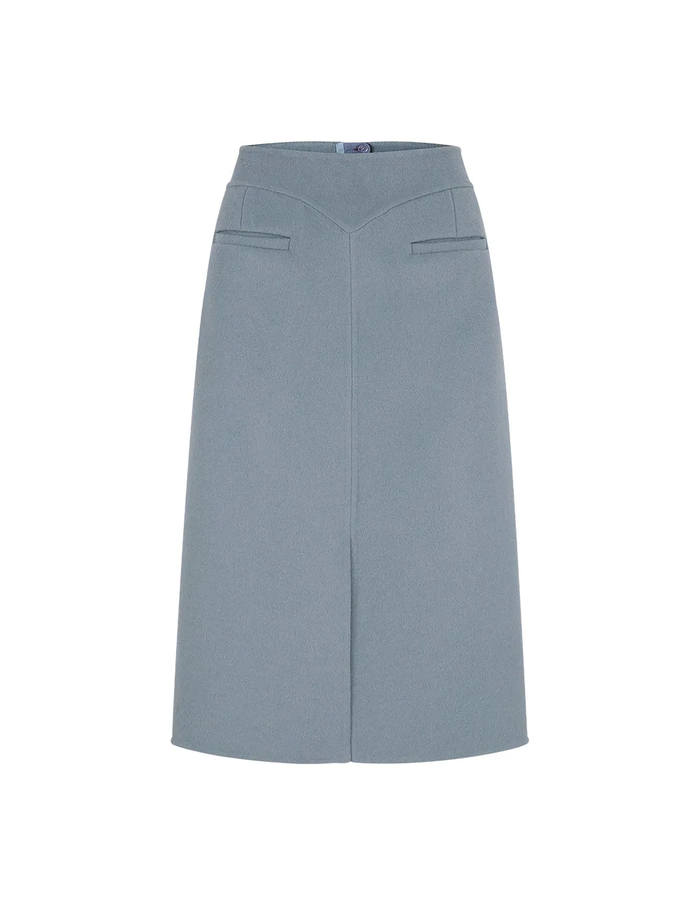 BORA AKSU Slit Knee-Length Straight Wool Blue Skirt