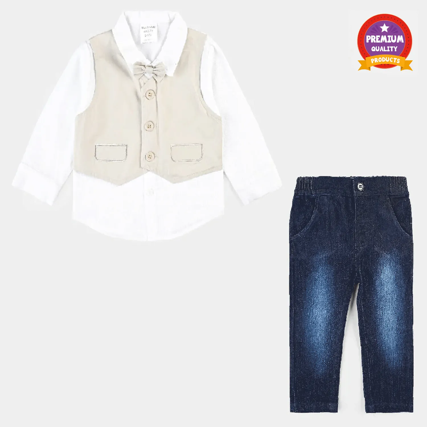 Boys 2PC Suit-Cream/White