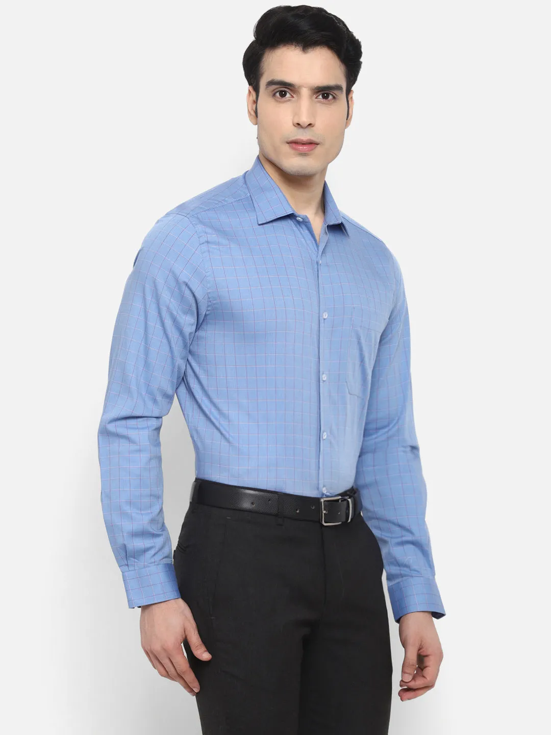 Checked Blue Slim Fit Formal Shirt