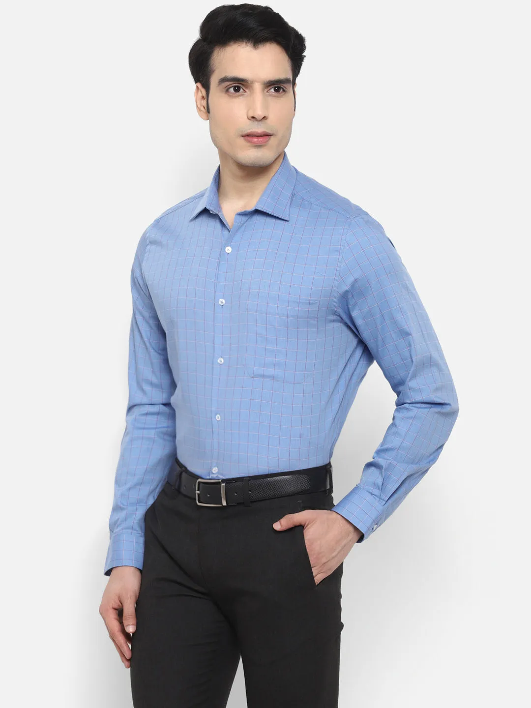 Checked Blue Slim Fit Formal Shirt