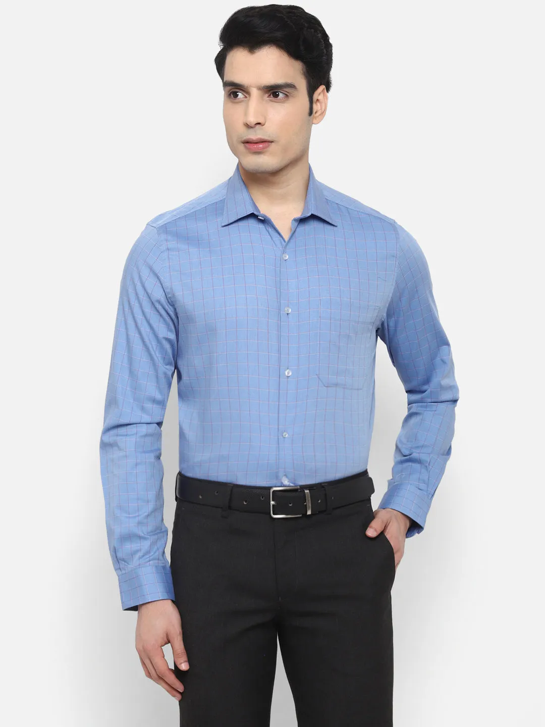 Checked Blue Slim Fit Formal Shirt