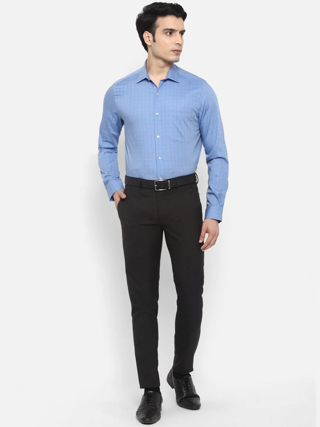 Checked Blue Slim Fit Formal Shirt