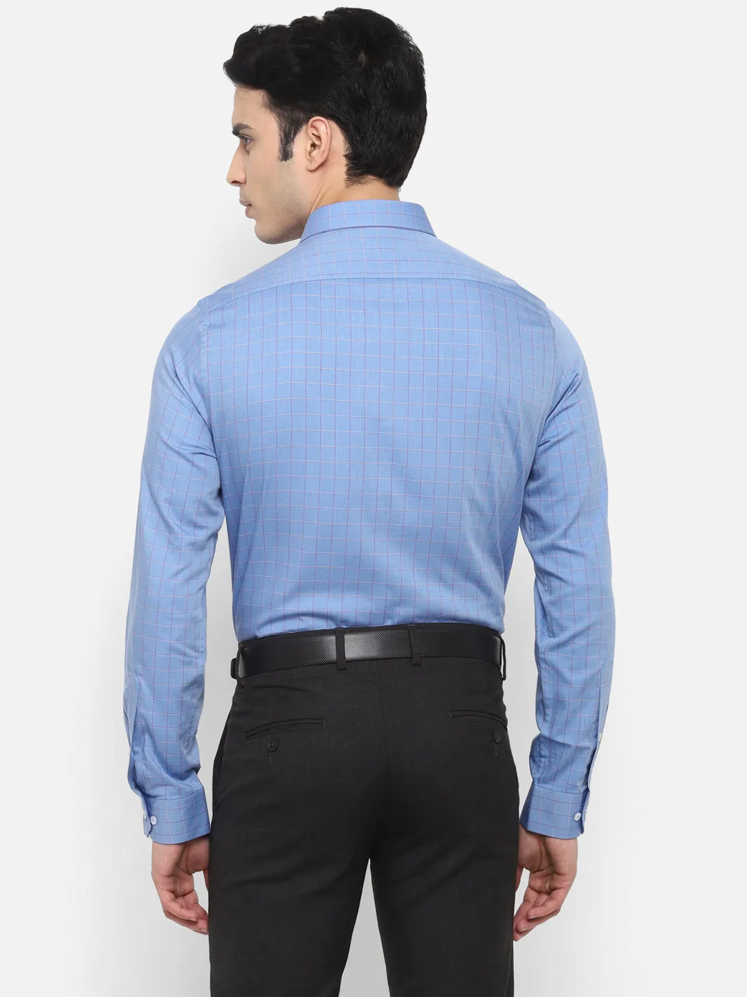 Checked Blue Slim Fit Formal Shirt