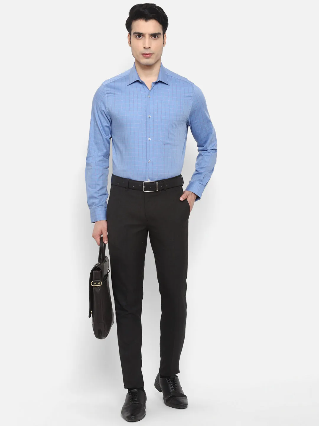 Checked Blue Slim Fit Formal Shirt