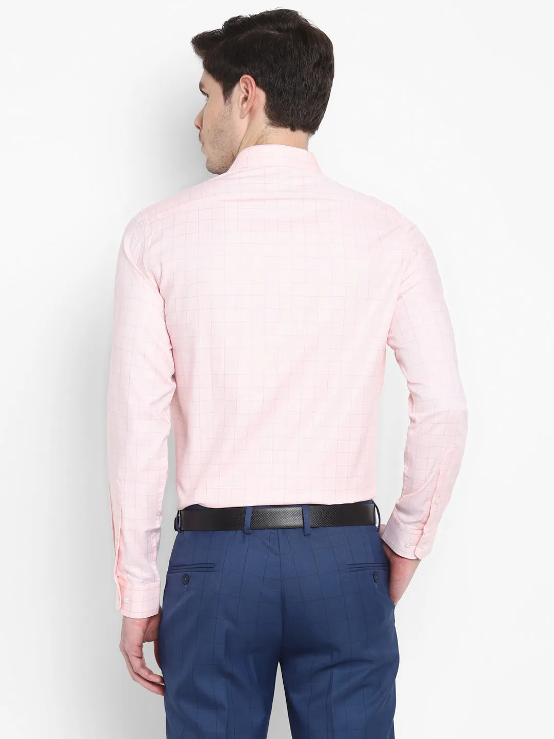 Checked Peach Slim Fit Formal Shirt