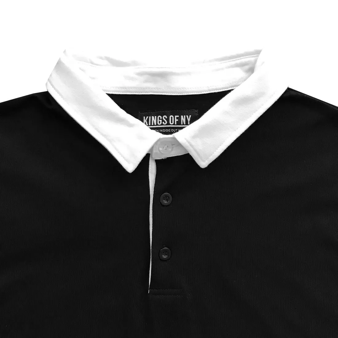 Classic Black and White Striped Mens Short Sleeve Polo Rugby Shirt