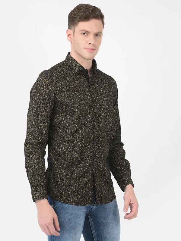 Cotton Black Slim Fit Printed Shirt