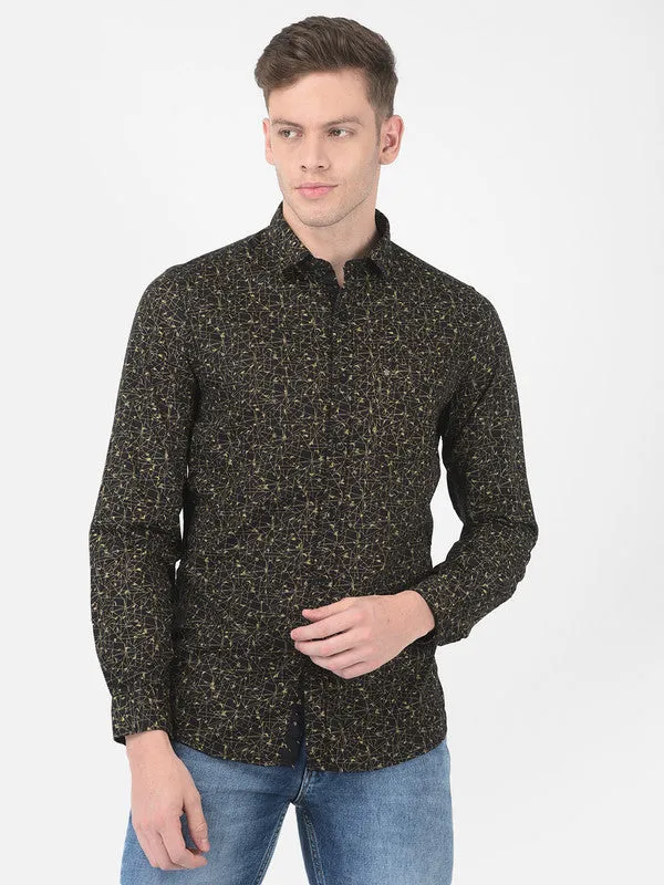 Cotton Black Slim Fit Printed Shirt