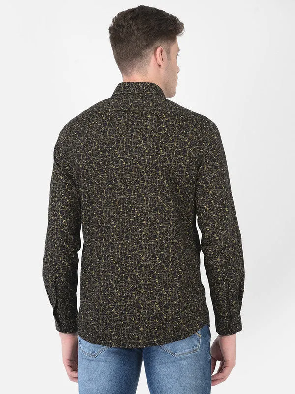 Cotton Black Slim Fit Printed Shirt