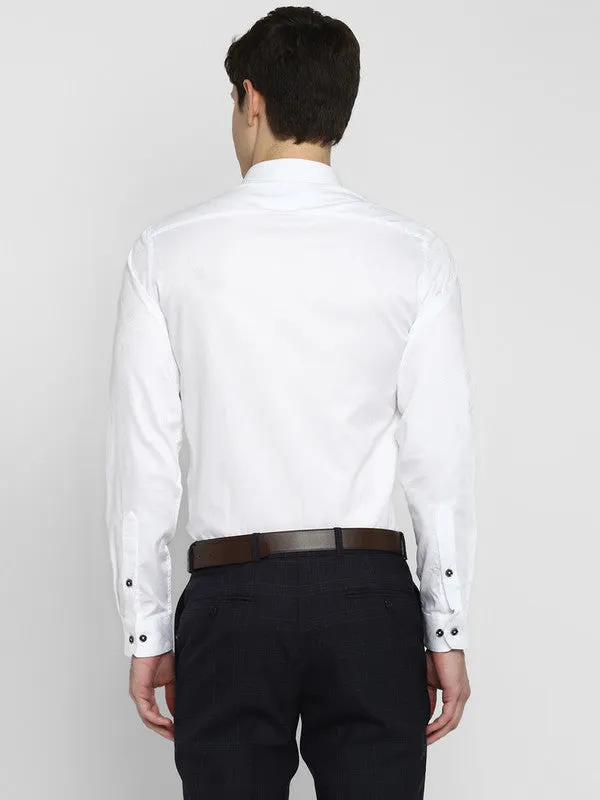 Cotton Blend White Slim Fit Self Design Shirt