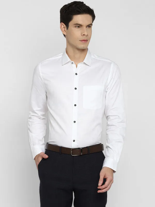 Cotton Blend White Slim Fit Self Design Shirt