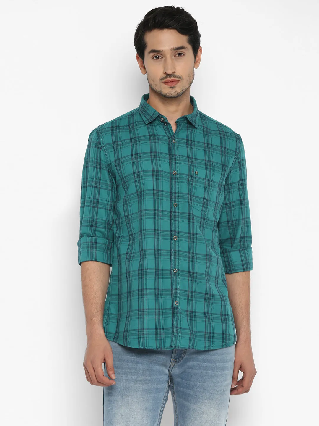 Cotton Green Checkered Slim Fit Casual Shirt