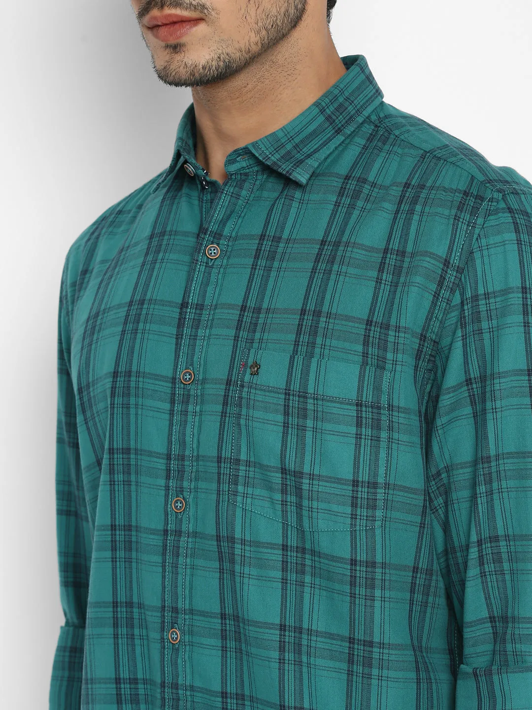 Cotton Green Checkered Slim Fit Casual Shirt