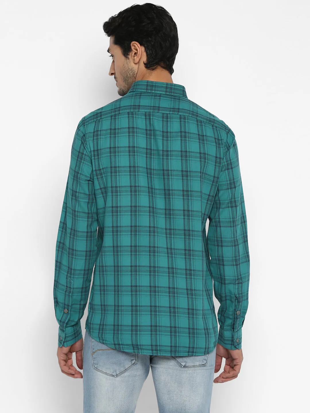 Cotton Green Checkered Slim Fit Casual Shirt