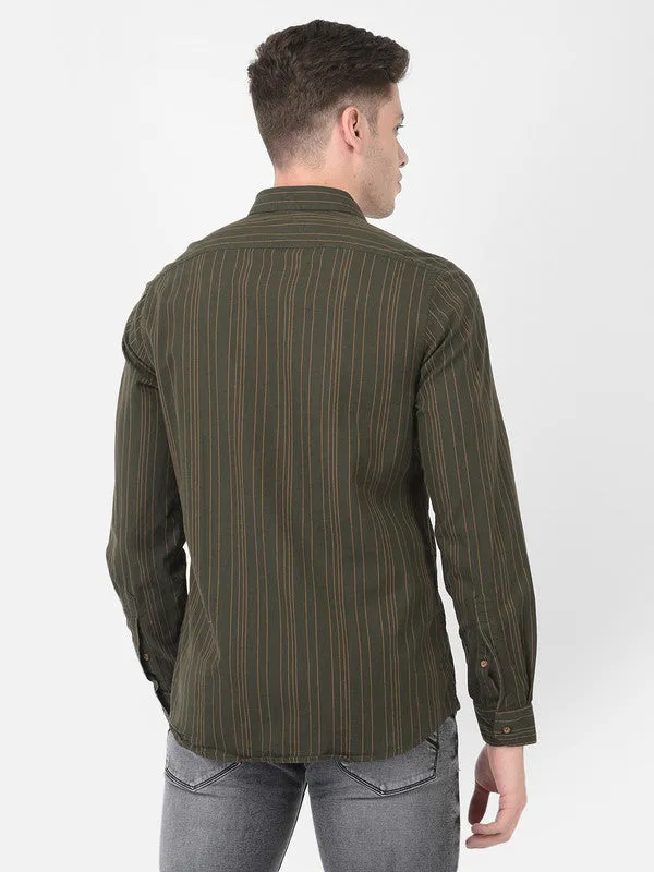 Cotton Green Slim Fit Striped Shirt