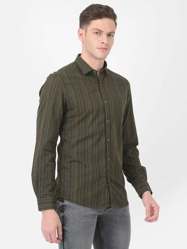 Cotton Green Slim Fit Striped Shirt