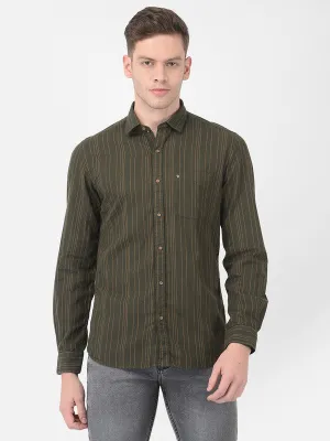 Cotton Green Slim Fit Striped Shirt