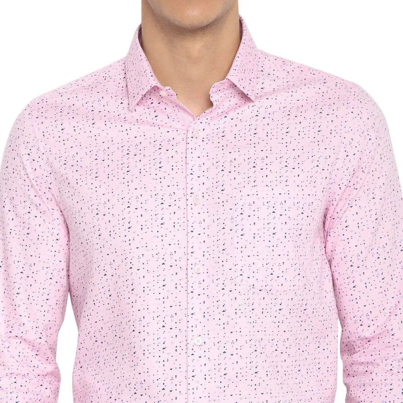 Cotton light Pink Printed Slim Fit Shirt