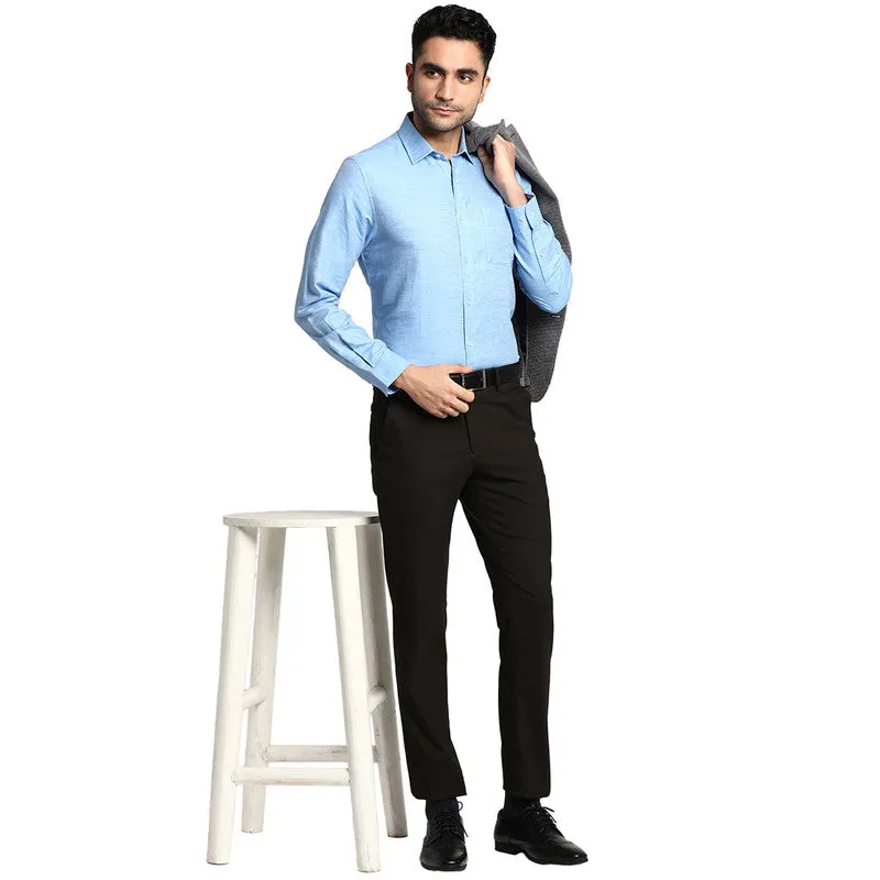 Cotton Linen Blue Slim Fit Solid Formal Shirts