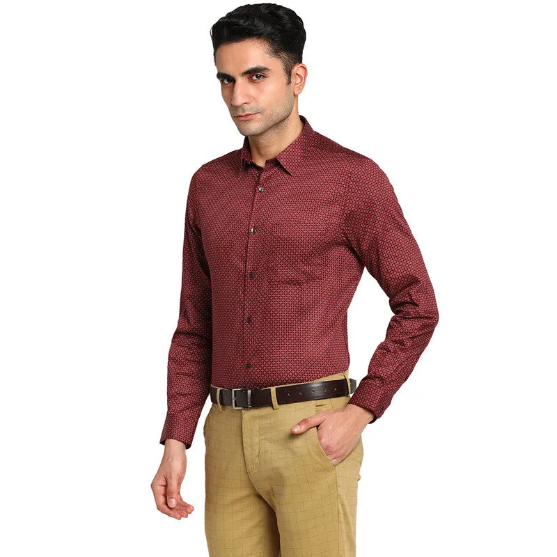 Cotton Maroon Slim Fit Printed Formal Shirts