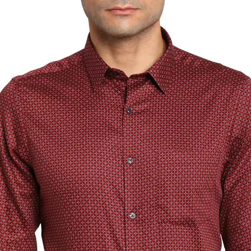 Cotton Maroon Slim Fit Printed Formal Shirts