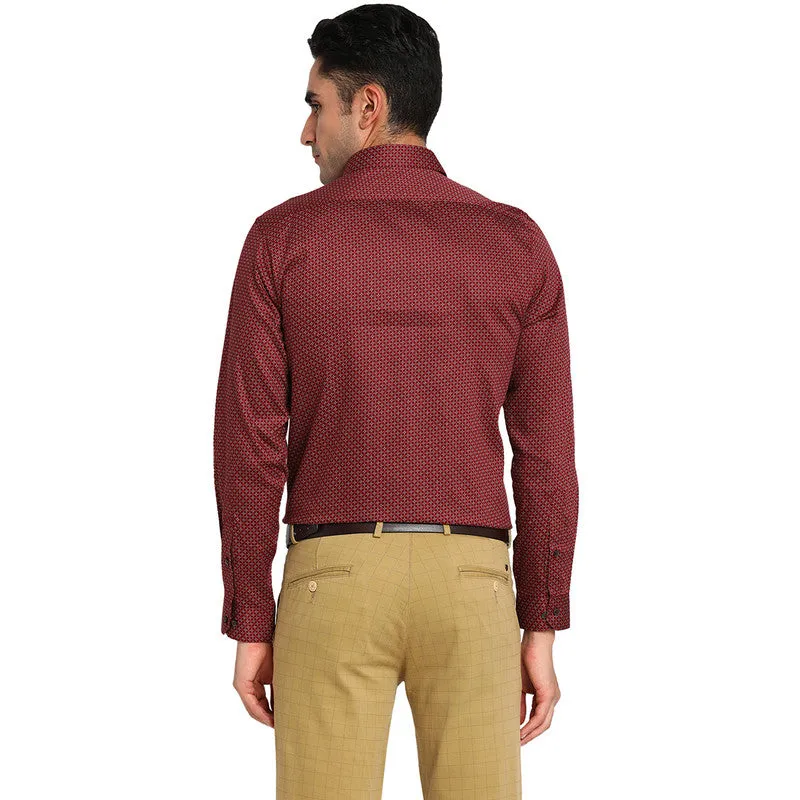 Cotton Maroon Slim Fit Printed Formal Shirts