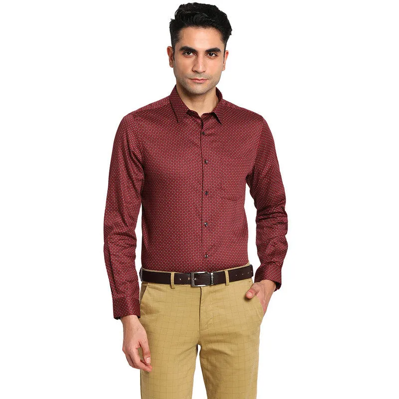 Cotton Maroon Slim Fit Printed Formal Shirts