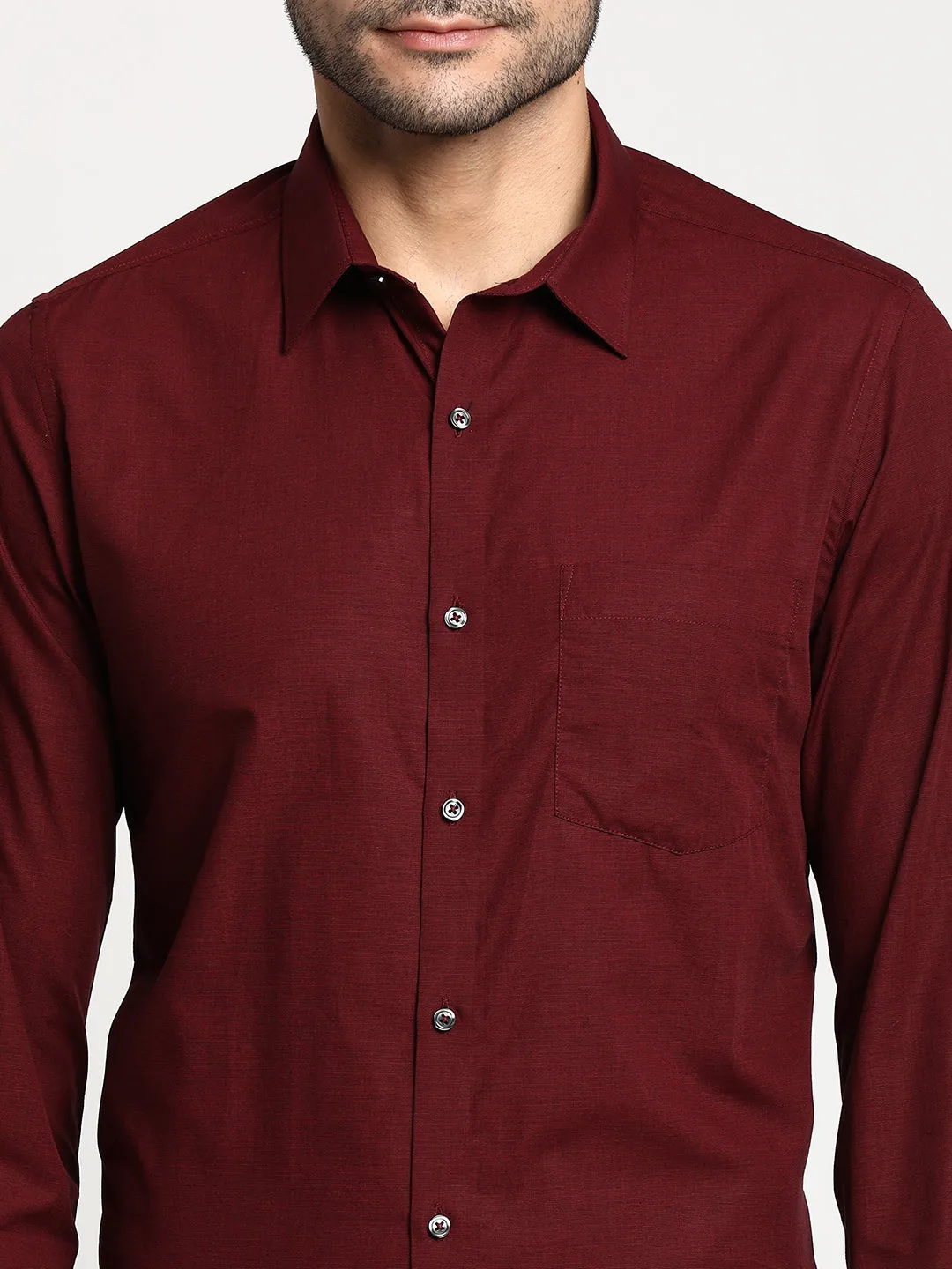 Cotton Maroon Slim Fit Solid Formal Shirt