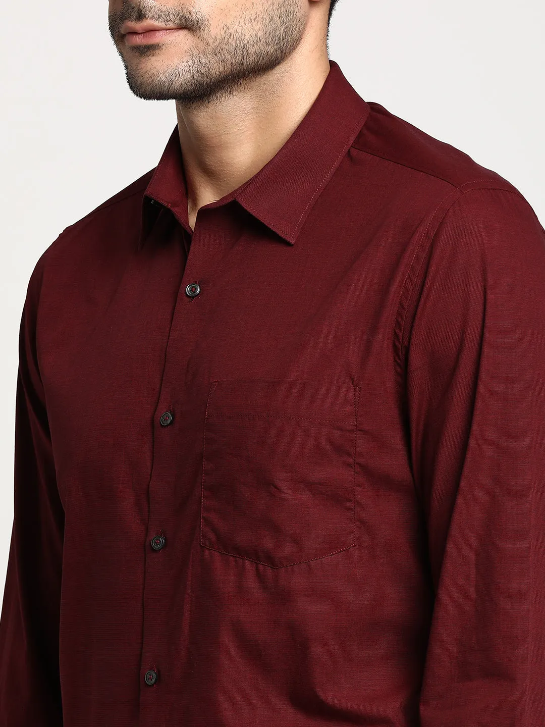 Cotton Maroon Slim Fit Solid Formal Shirt