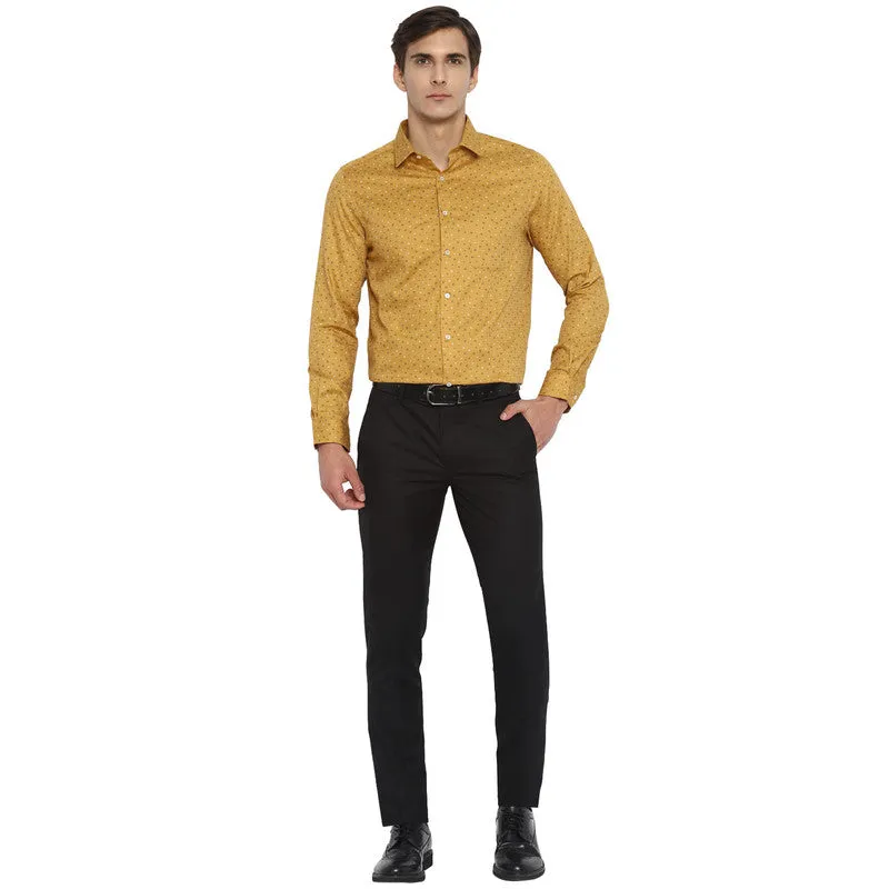 Cotton Mustard Printed Slim Fit Shirt