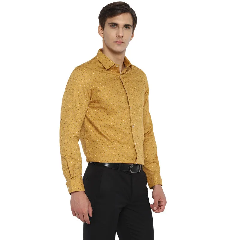 Cotton Mustard Printed Slim Fit Shirt