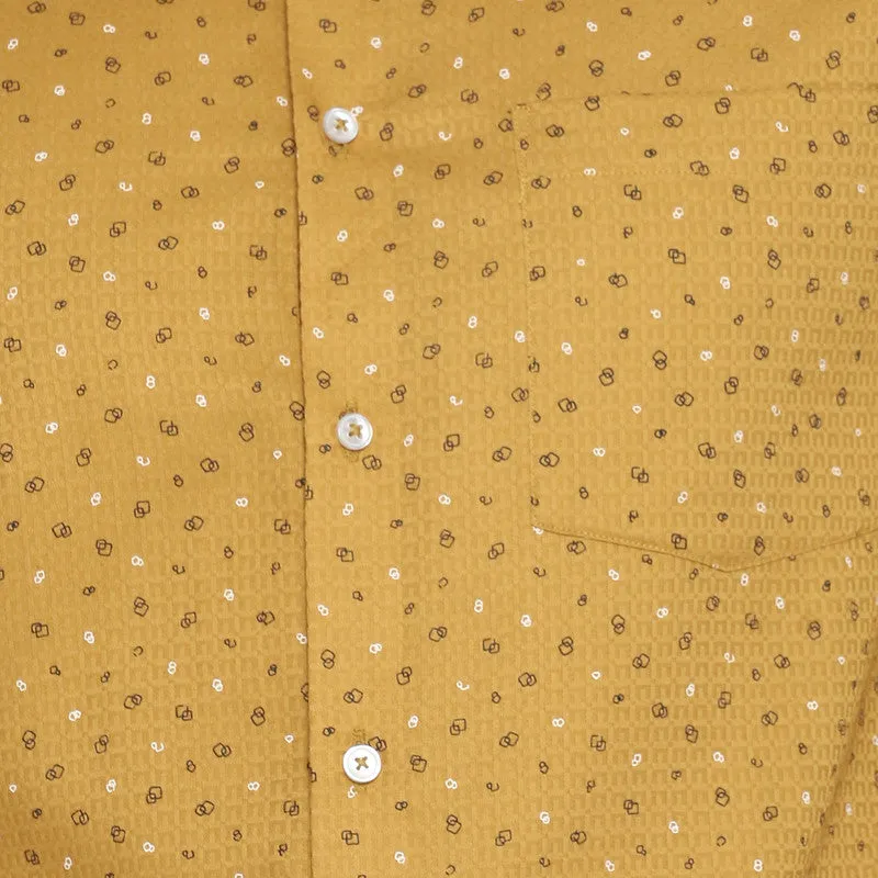 Cotton Mustard Printed Slim Fit Shirt